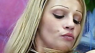 Blonde slut fucks hard until her man explodes