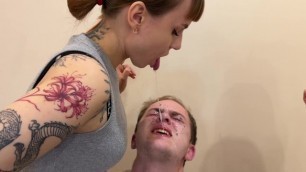 We'll Turn his Pathetic Face into Trash - Hard Spitting and Human Ashtray Femdom with Rough Bitches