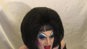 Heavy Makeup Drag Queen deep throats dildo and fucks big vib