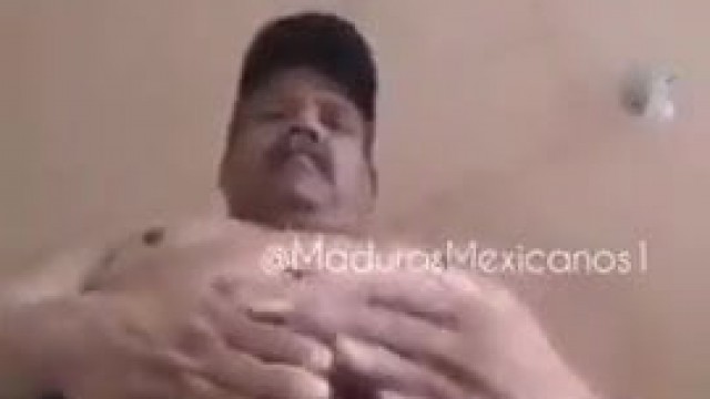 Mexican daddy teasing and cumming hard