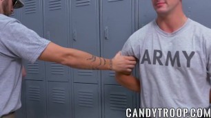 Horny military studs suck off sergeant before anal threesome