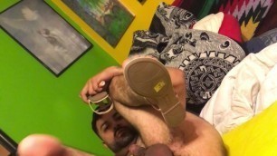 Latino feet show posing sandals and dirty feet