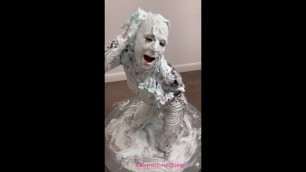 MILF in PVC Catsuit & Heels Covers her Entire Body with Shaving Foam Pies